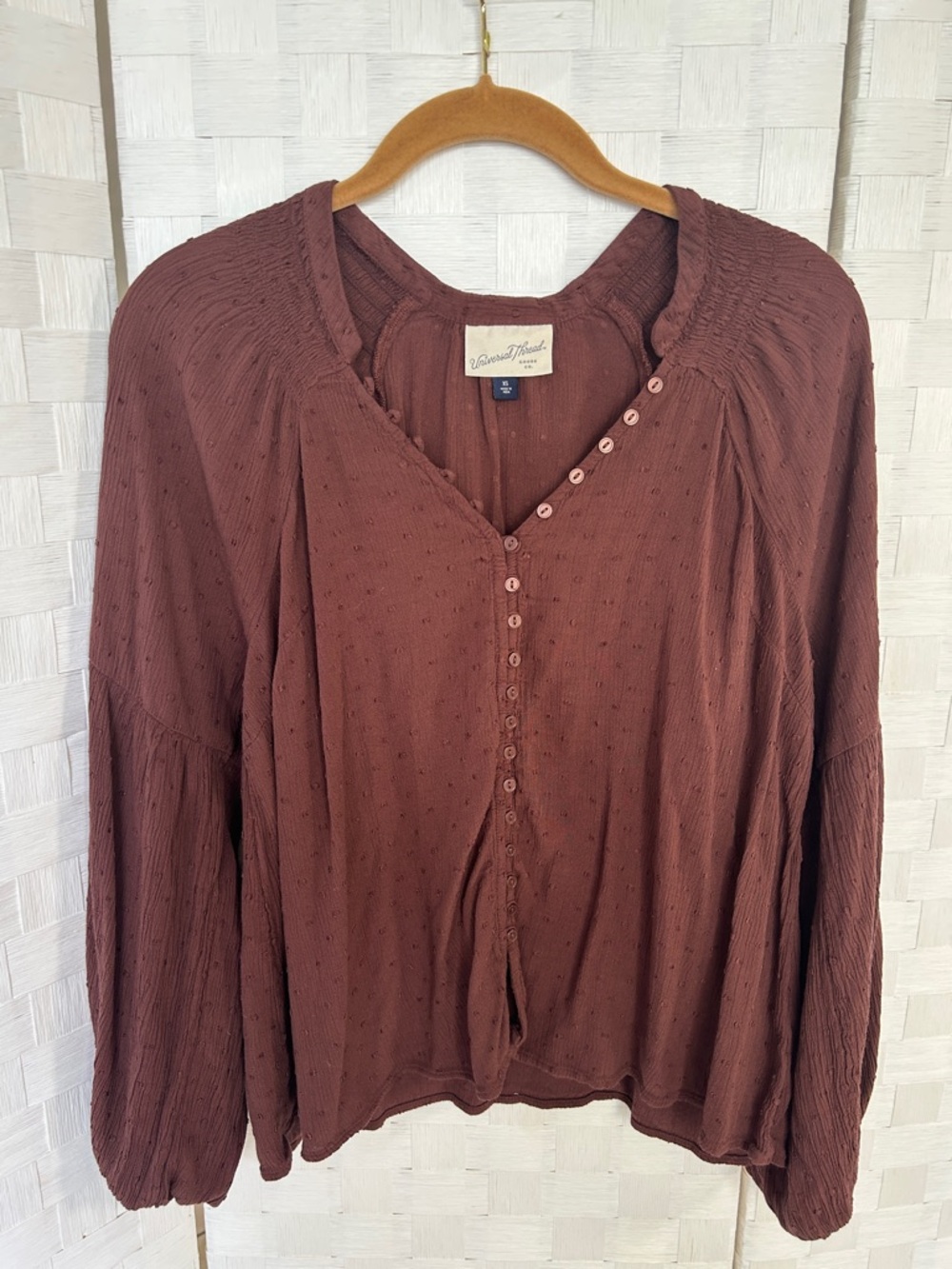 Universal Thread Mauve Brown Textured Button-Front Blouse